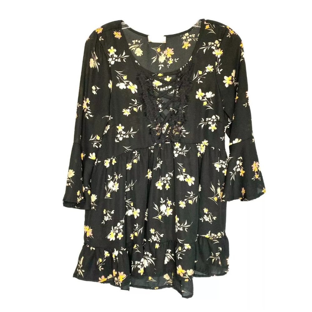 Altar'd State Black Floral Tunic S